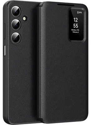 Produktbild von Leder Flip Case für Samsung Galaxy A37, Smart View Fenster Handyhülle mit Kartenfach Schwarz