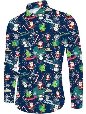 Zdjęcie produktu dla Męska koszula świąteczna – elegancki wzór, stylowy krój slim fit, granatowa, rozmiar XL