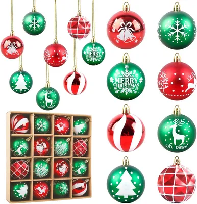 Image de Boule de Noël Incassable Lot de 16 Pièces 6 cm Rouge Vert