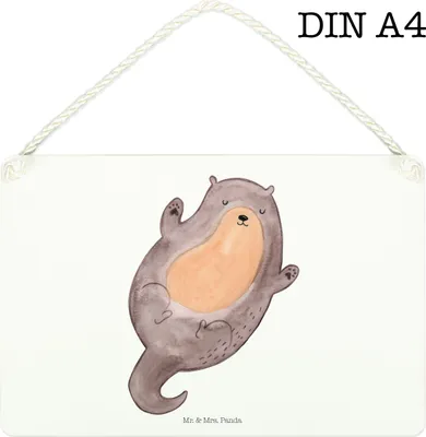 Produktbild von Mr. & Mrs. Panda Schild Otter Umarmen DIN A4 - Weiß - Geschenk, holzbild, wandtafel, kleine aufmerksamkeit, Türschild, gut Gelaunt, glücklich, Optimistisch, Holzschild