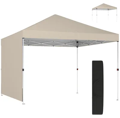 Produktbild von 3x3m Faltpavillon mit Seitenw?nden, Metall und Oxford-Gewebe, Beige