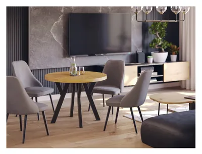 Produktbild von Esstisch – Rund ausziehbar Esstisch  – Esszimmertisch   - 100/200 cm - Eiche Lancelot - Stilvolles Design - Holzbeine