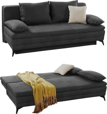 Produktbild von Dauer-Schlafsofa 202cm Couch Topper Bettkasten Wellenfedern Anthrazit / 15159