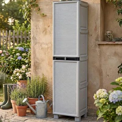 Immagine prodotto di Dmora Armadio da Esterno Allain 39x50x172h cm Grigio Chiaro, 2 Ante Resistente ai Raggi uv, Impermeabile  Italy