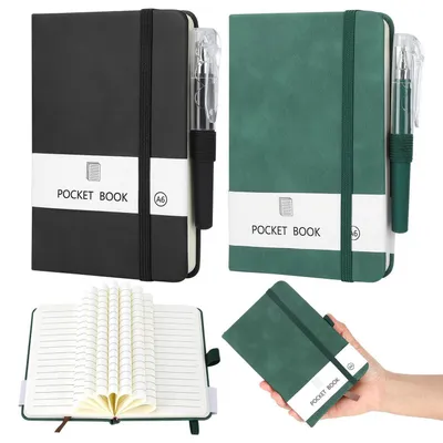 Image de 2 carnets de notes A6 avec stylo, 200 pages, fermeture élastique, porte-stylo