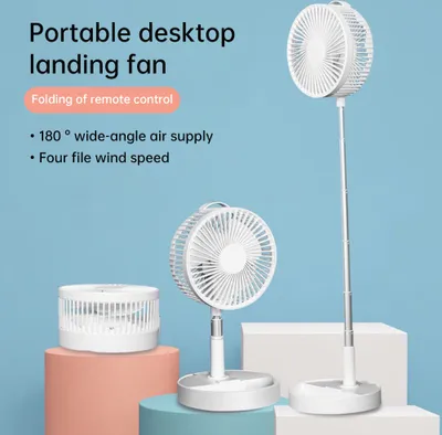 Produktbild von Aoresac P9S Tragbarer Standventilator, zusammenklappbarer Standventilator, Tischventilator, einstellbare Hoehe, 4 Geschwindigkeiten, 4-Stunden-Timer, eingebauter Akku mit Fernbedienung, USB-Ladekabel fuer Zuhause, Buero, Outdoor, Camping