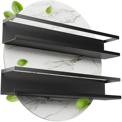 Produktbild von 2er-Set Gewürzregale – Schwarzes Metallregal für Gewürzgläser, platzsparend, stilvoll und stabil – einfache Montage ohne Bohren