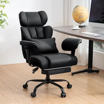 Obrázok produktu pre Herná stolička, kancelárska stolička – ergonomická stolička pre manažérov – nosnosť 200 kg – sedák s pružinovou výplňou – operadlo s bedrovou oporou – otočná, s nastaviteľnou výškou – čierna