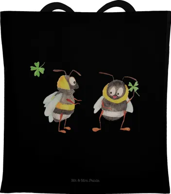 Produktbild von Mr. & Mrs. Panda Tote Bag Hummeln Kleeblatt - Schwarz - Geschenk, glücklich sein, Schultasche, Shopping Tasche, Spruch Positiv, Tragetasche, Lustige Sprüche, Werden