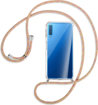 Produktbild von Handykette Backcover-Schutzhülle mit Band (Metall silberfarben) für Samsung Galaxy A7 2018 - Rainbow
