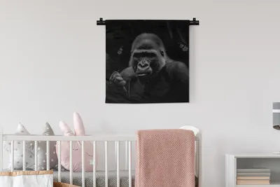 Produktbild von MuchoWow® Wandteppich Wandbehang Schmetterlinge - Affe - Dschungel - Schwarz - Weiß 60x60 cm Tapisserie Dekoration Wandtuch - Dekorationen - Wand Decke