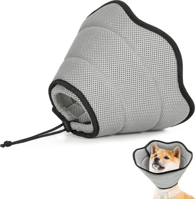 Produktbild von Halskrause Hund Leckschutz, Weich Schutzhalsband Kegelhalsbänder Verstellbar Genesungshalsband, Atmungsaktive Haustier Elisabethanischer, Hundehalskrause, Leckschutz Hund nach Op Hund, M, Grau