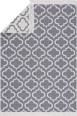 Produktbild von Unyqoos® Kelim-Teppichläufer – maschinenwaschbarer Baumwoll-Läufer 80x150 cm, hellgrau-weiß, Boho-Design für Flur, Wohnzimmer, Küche & Schlafzimmer