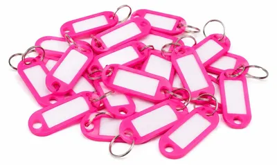 Produktbild von 20er Pack Schlüsselanhänger zum Beschriften Einfarbig -Farbe Pink- Schlüsselschilder mit Ring Beschriftbar | Schlüsselring zum Beschriften |  Schlüsselring Kunststoff mit auswechselbaren Etiketten