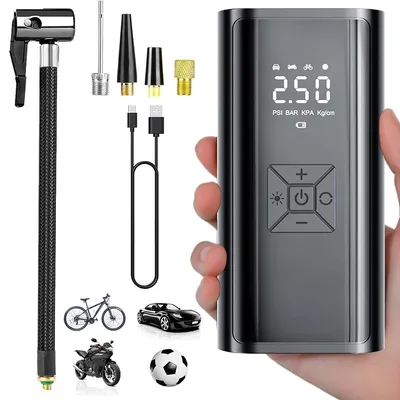 Produktbild von Akku Kompressor 150 PSI, elektrische Luftpumpe, 6000mAh, LCD Display, Auto Stop, LED Licht, tragbar, für Auto, Fahrrad & Ball