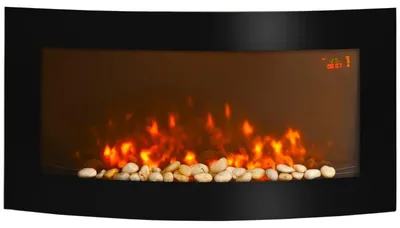 Image de Cheminée électrique murale avec flamme LED et chauffage | Couleur : Noir | Dimensions : 89,2 x 13,5 x 48 cm
