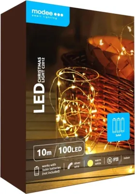 Produktbild von Modee Lighting LED Weihnachtskette 100 LED 10m 3xAA warm weiß