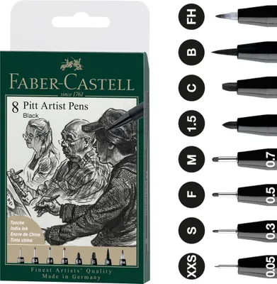 Produktbild von Faber-Castell Pitt Artist Pen Tuschestift, 8er Etui, schwarz, 8 Farben, Schwarz, Mehrfarbig, Erwachsene, 1 Stück(e)