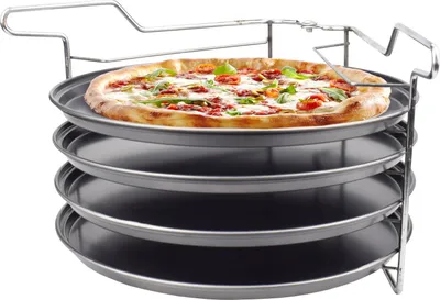 Zdjęcie produktu dla MICHELINO 5-częściowy zestaw do pieczenia pizzy 4 okrągłe blachy do pizzy + uchwyt 10611