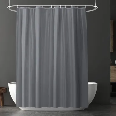 Produktbild von Duschvorhang, schimmelresistent, wasserdicht, schnelltrocknend, waschbar, aus PEVA, 180 x 180 cm, mit 12 Duschvorhangringen, Badezimmer-Duschvorhang mit Metallösen (grau)