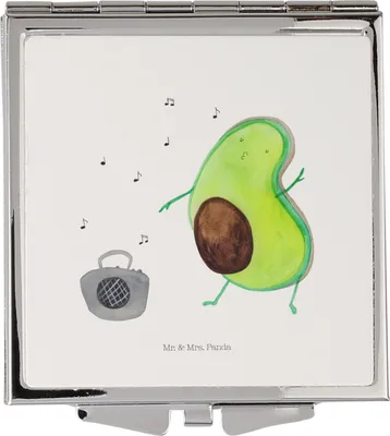 Produktbild von Mr. & Mrs. Panda Reisespiegel Avocado Tanzen - Weiß - Geschenk, Party, Musik, Fröhlich, Singen, Klappbarer Spiegel, Taschenspiegel, Kosmetikspiegel, Kleiner, Klappspiegel
