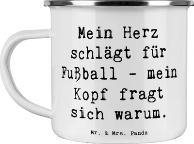 Produktbild von Mr. & Mrs. Panda Teetasse Spruch Fußball Liebe - Weiß - Geschenk, Verstand, Teamsport, Sportler Geschenke, Herz, Haferl, Campingtasse, becher emaille, Leidenschaft, Tasse