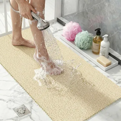 Image de Tapis de douche en PVC, type "luffa", antidérapant, 50x80 cm, beige, résistant à la moisissure, à séchage rapide