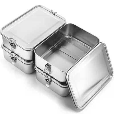 Image de Lot de 4 boîtes repas en acier inoxydable, capacité de 2400 ml