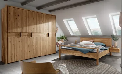 Produktbild von Schlafzimmer Set 2-teilig inkl. Bett 180x200 cm mit Holzkopfteil, Eiche massiv AVELLINO-137