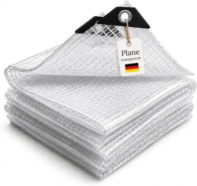 Obrázek produktu pro Plachta z polyetylenu, rozměry 5 x 6 metrů, vodotěsná, s oky, průhledná