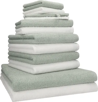 Produktbild von Betz 12 TLG. Handtuch Set Berlin 100% Baumwolle 2 Liegetücher 4 Handtücher 2 Gästetücher 2 Seiflappen 2 Waschhandschuhe Farbe Jade - weiß