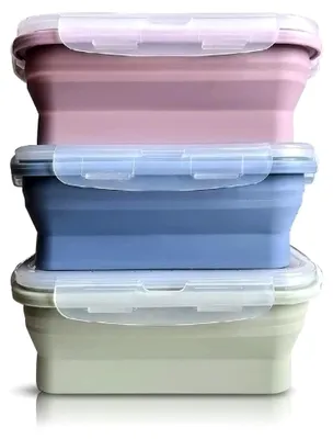 Produktbild von Foldable Food Storage Boxes with lid 3 Pieces Foldable Silicone Food Storage Containers Lunch Boxes Foldable Easy to Clean Easy to Carry for Camping, Hiking, Travel (800 ml)