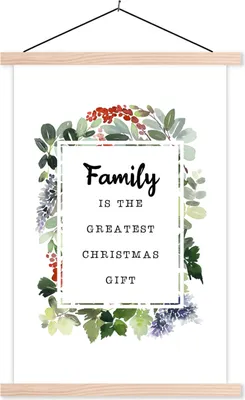 Produktbild von MuchoWow® Textilposter Weihnachten - Zitat - Familie 120x180 cm mit holzfarbenen Rahmen - Textil-Plakat