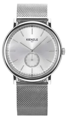 Produktbild von Kienzle Armbanduhr Quarz Schweizer Ronda 1069, 42 mm Edelstahlgehäuse, gewölbtes Mineralglas, kleine Sekunde bei 6 Uhr, Edelstahl Mesh Armband Silber, 50 m wasserdicht