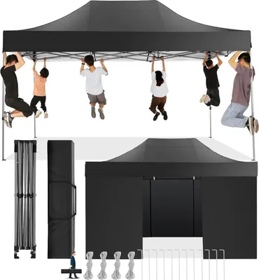 Image de Pavillon pliable, imperméable, idéal pour le jardin et l'extérieur, avec parois latérales, pliable, protection UV, pavillon, tente pour l'extérieur, plage, terrasse