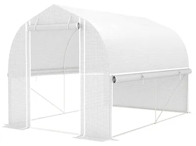 Produktbild von Polytunnel-Gewächshaus 3 x 2 x 2 m UV-beständige PE-Folie 140 g/m2 verzinkter Stahl Rolltür Seitenwände Verstärkungsgitter Weiß