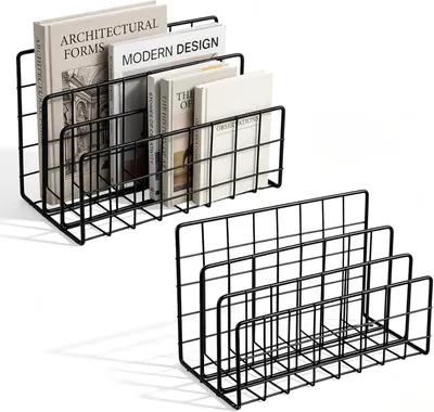 Obrázek produktu pro Držák na dopisy, 2 kusy, kov, 3 přihrádky, rozměry 24,1 x 17,5 x 11,6 cm, černá barva, pro kancelář