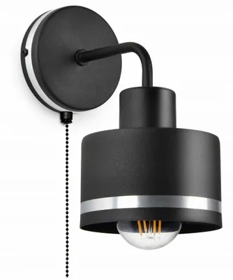 Obrázek produktu pro LUXOLAR Nástěnné svítidlo s vypínačem LED kovové stínidlo černo-chromové E27 60W - nástěnné interiérové svítidlo do obývacího pokoje, kuchyně - nástěnné osvětlení, klasický design