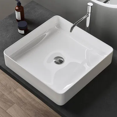 Image de doporro Lavabo Vasque à Poser Blanc 50x35x11 cm Lave Mains Rectangulaire en Céramique Revêtement NANO Easy Clean Brüssel105
