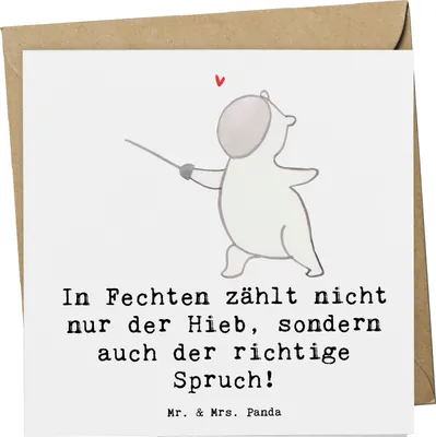 Produktbild von Mr. & Mrs. Panda Grußkarte Fechten Spruch - Weiß - Geschenk, anlasskarte, doppelkarte, Sportler, Duell, Sportart, Sport, Geschicklichkeit, Sprüche, Klappkarte, faltkarte