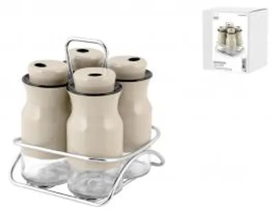 Immagine prodotto di H&H Porta Spezie Con 4 Barattoli In Vetro E Stand In Acciaio