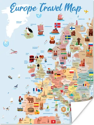 Produktbild von MuchoWow® Poster Karte - Europa - Reisen 120x160 cm - Wandbilder