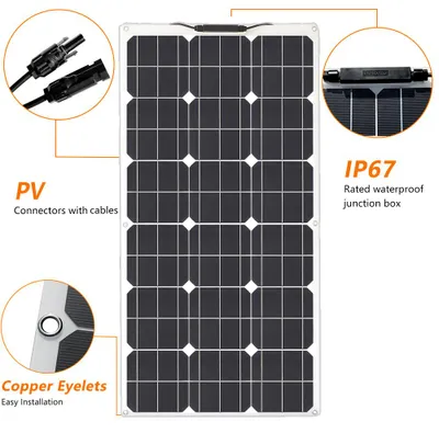 Immagine prodotto di Pannello solare flessibile da 100W - Bianco - Monocristallino - Pannello solare flessibile per camper e caravan