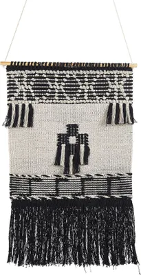 Produktbild von BELIANI Wanddekoration Schwarz und Beige Baumwolle Handgemacht mit Fransen Boho Chic Wandbehang Wanddeko Türdeko Fensterdeko Schlafzimmer Wohnzimmer