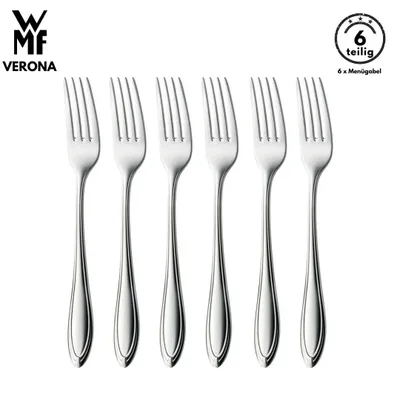 Produktbild von WMF Verona Menügabel set, 6 tlg, , Cromargan Edelstahl 18/10 mattiert, spülmaschinenfest, ergonomisch, Gabel, Bestecksets, Tafelgabeln, besteck