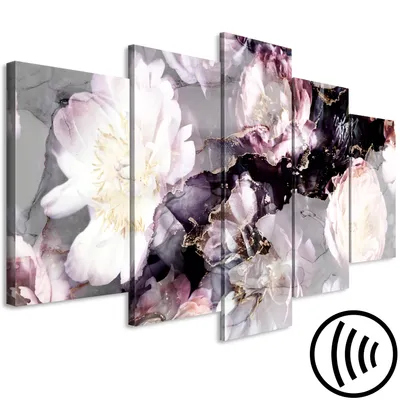 Produktbild von Akustikbild Abstrakt 200x100 cm Bilder Akustikschaum Hochleistungsschallabsorber Schallschutz Leinwand 5 tlg Wandbild Raumakustik Schalldämmung Blumen Päonie Natur rosa violett b-C-0740-b-n