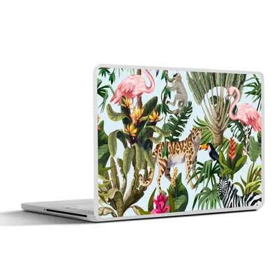 Produktbild von MuchoWow® Laptop Aufkleber Sticker Cover Dschungel - Tiere - Mädchen - Kinder - Jungen - Flamingo - Papagei 30x22 cm - Laptop-Sticker