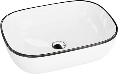 Produktbild von LAVITA Aufsatzwaschtisch Costa Black Line| Aufsatzwaschbecken Rechteckig | Waschbecken ohne Überlauf und Hahnloch | Aus hochwertigem Porzellan | Waschtisch | 46x32,5x13,5 cm | Weiß/Schwarz