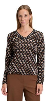 Productafbeelding van Betty Barclay dames blousehemd met V-hals, maat 40, zwart/beige
