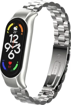 Produktbild von Strap-it Stahlarmband - Kompatibel mit Xiaomi Mi Band 7 Armband Ersatzarmband Edelstahl - Gliederarmband mit Faltschließe - Hochwertiges Material - für Mi Band 7 Armband Silber